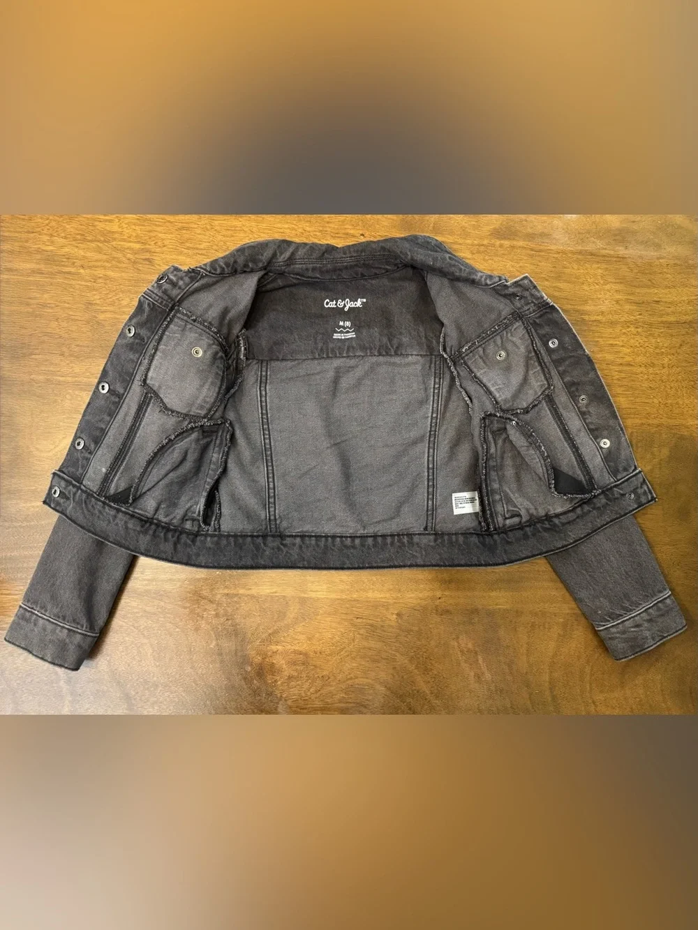 Cat & Jack Black Girls' Denim Trucker Jacket girls size 8